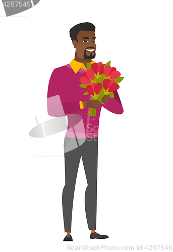 Image of African-american businessman holding flowers.