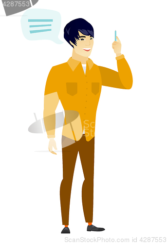 Image of Young asian businessman with speech bubble.