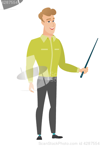 Image of Caucasian business man holding pointer stick.