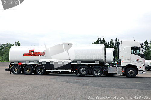 Image of White Volvo Semi Tanker Parked