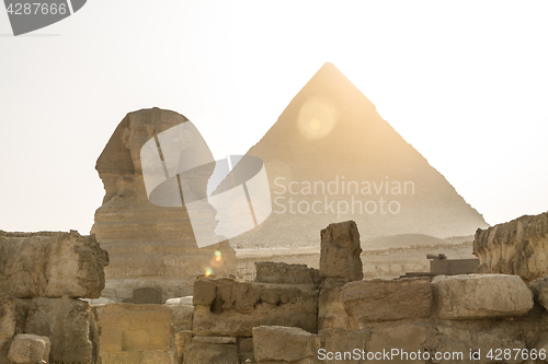 Image of Ancient Egyptian Pyramid of Khafre Giza and Great Sphinx.