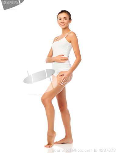 Image of beautiful young woman in white underwear