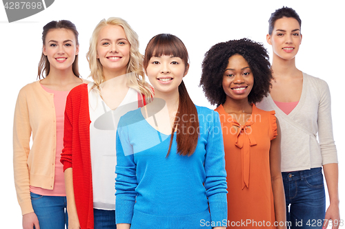 Image of international group of happy smiling women
