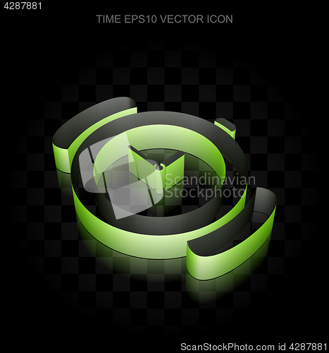 Image of Time icon: Green 3d Watch made of paper, transparent shadow, EPS 10 vector.