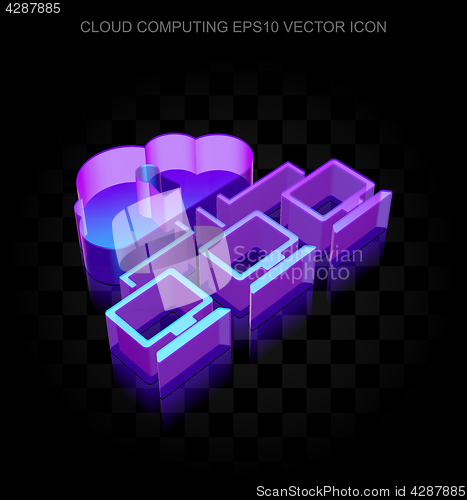 Image of Cloud computing icon: 3d neon glowing Cloud Network made of glass, EPS 10 vector.