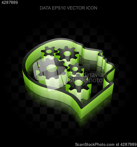 Image of Information icon: Green 3d Head With Gears made of paper, transparent shadow, EPS 10 vector.