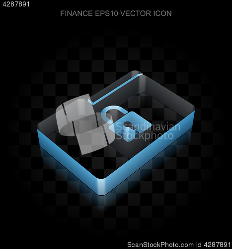 Image of Business icon: Blue 3d Folder With Lock made of paper, transparent shadow, EPS 10 vector.