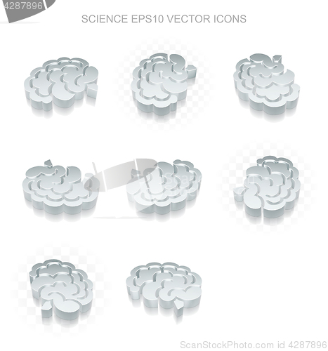 Image of Science icons set: different views of metallic Brain, transparen