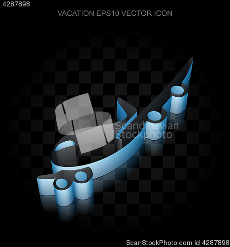 Image of Tourism icon: Blue 3d Airplane made of paper, transparent shadow, EPS 10 vector.
