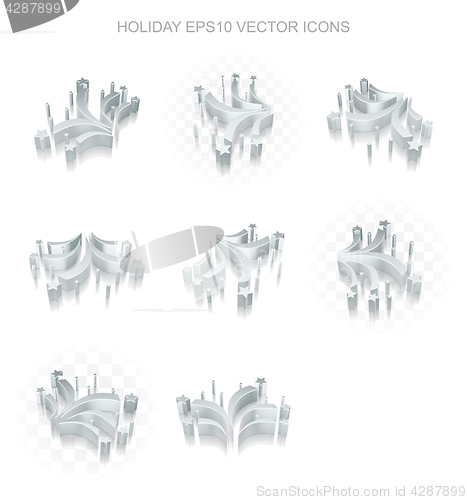 Image of Entertainment, icons set: different views of metallic Fireworks, transparent shadow, EPS 10 vector.