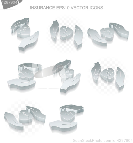 Image of Insurance icons set: different views of metallic Heart And Palm, transparent shadow, EPS 10 vector.