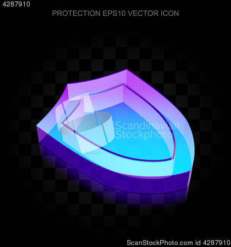 Image of Security icon: 3d neon glowing Shield made of glass, EPS 10 vector.