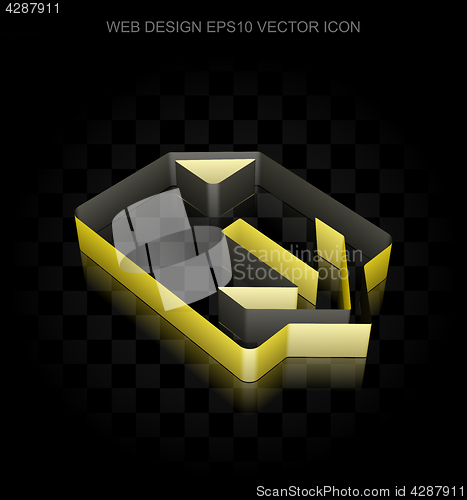 Image of Web design icon: Yellow 3d Download made of paper, transparent shadow, EPS 10 vector.