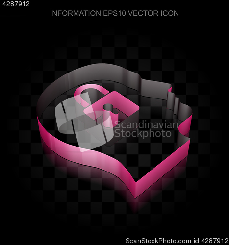 Image of Information icon: Crimson 3d Head With Padlock made of paper, transparent shadow, EPS 10 vector.