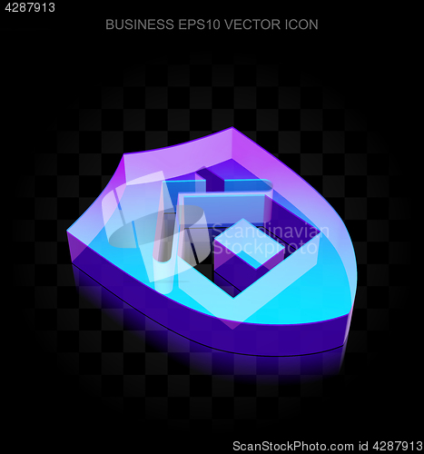 Image of Business icon: 3d neon glowing Shield made of glass, EPS 10 vector.