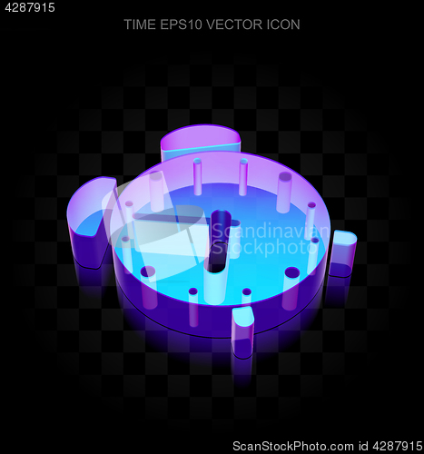 Image of Time icon: 3d neon glowing Alarm Clock made of glass, EPS 10 vector.