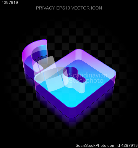 Image of Protection icon: 3d neon glowing Opened Padlock made of glass, EPS 10 vector.