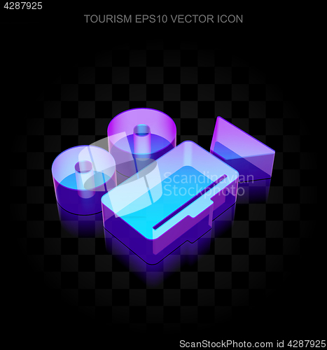 Image of Vacation icon: 3d neon glowing Camera made of glass, EPS 10 vector.