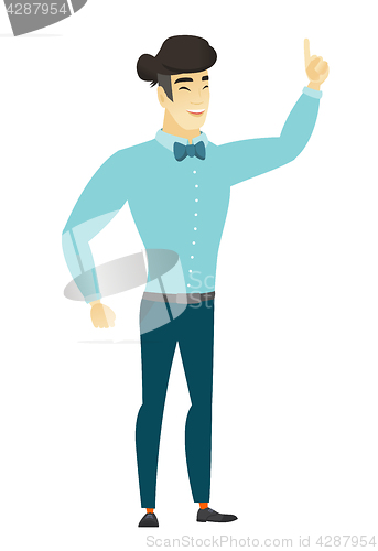 Image of Asian businessman pointing with his forefinger