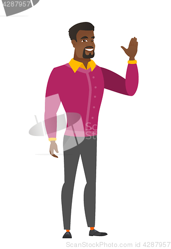 Image of African-american businessman waving his hand.