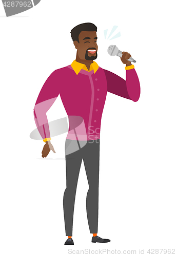 Image of African businessman singing to the microphone.