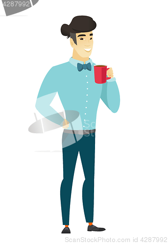 Image of Young asian businessman holding cup of coffee.