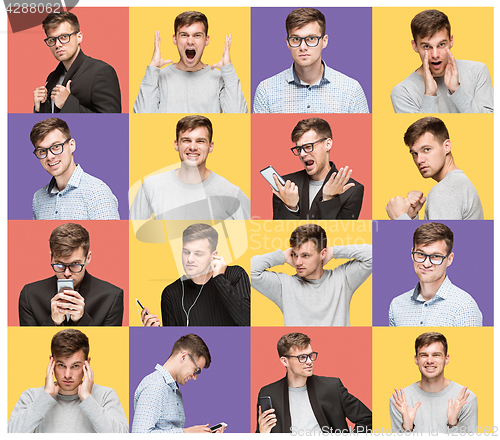 Image of Set of young man\'s portraits with different emotions