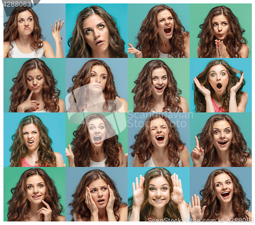 Image of The young woman\'s portrait with different emotions