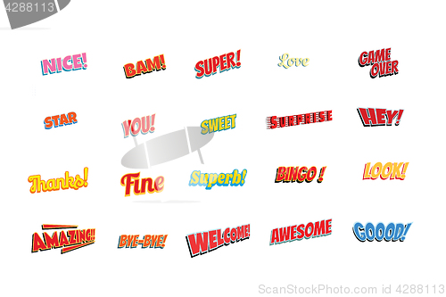Image of cartoon words label set isolated on a white background