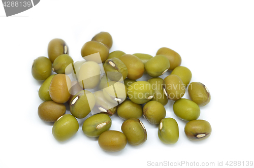 Image of Pile of raw green mung beans 