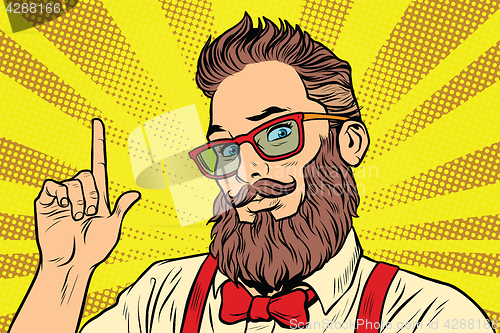 Image of Bearded hipster man portrait pointing finger
