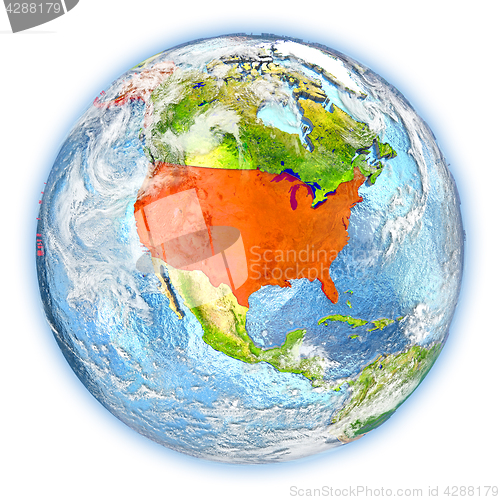 Image of USA on Earth isolated