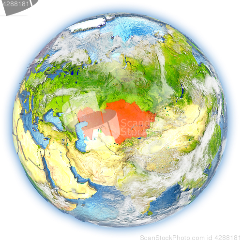 Image of Kazakhstan on Earth isolated