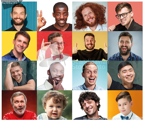 Image of The collage from portraits of women with smiling facial expression