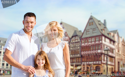 Image of happy family over frankfurt am main background