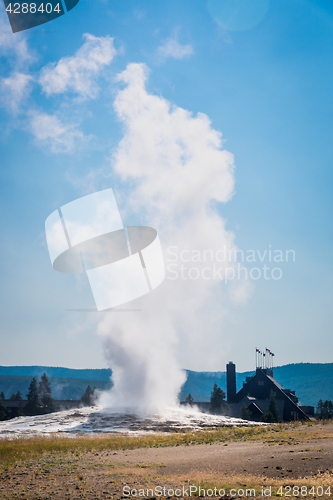 Image of Old Faithful Geyser Erupting at Yellowstone National Park.