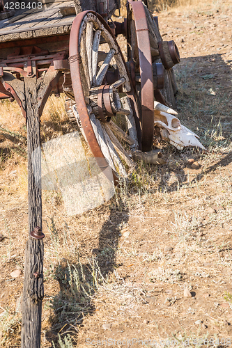 Image of Abstract of Vintage Antique Wood Wagons and Wheels.