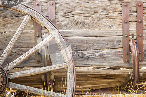 Image of Abstract of Vintage Antique Wood Wagon Parts.