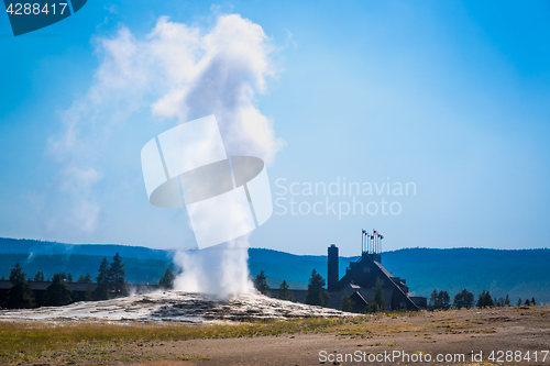 Image of Old Faithful Geyser Erupting at Yellowstone National Park.