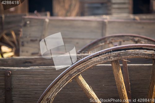 Image of Abstract of Vintage Antique Wood Wagon Parts.