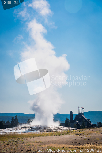 Image of Old Faithful Geyser Erupting at Yellowstone National Park.