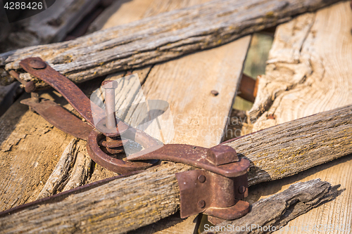 Image of Abstract of Vintage Antique Wood Wagon Parts.