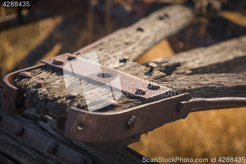 Image of Abstract of Vintage Antique Wood Wagon Parts.