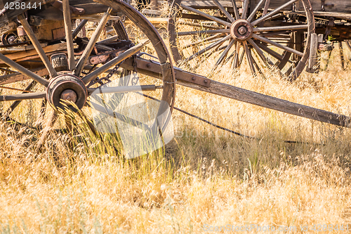 Image of Abstract of Vintage Antique Wood Wagons and Wheels.