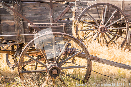 Image of Abstract of Vintage Antique Wood Wagons and Wheels.