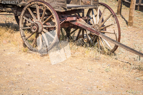 Image of Abstract of Vintage Antique Wood Wagons and Wheels.