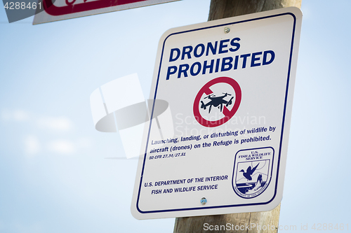 Image of Jackson, WY, USA - July 16, 2017: Drones Prohibited Sign Near El