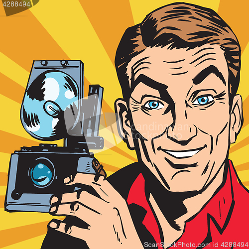 Image of avatar portrait of man with retro camera