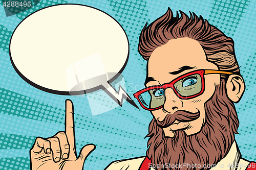 Image of Bearded hipster man portrait pointing finger
