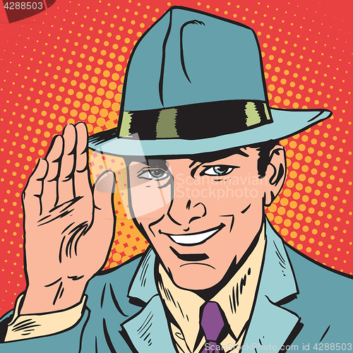 Image of avatar portrait of man raised a hand, greeting